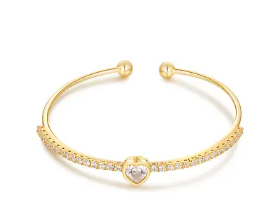 Buyless Fashion Girls Heart Bangle Bracelet With White Stones Jewelry • $7.97