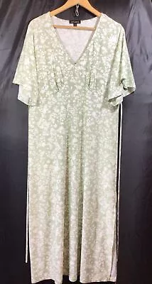 QED London Pale Green & White Floral Print Stretch Midi Dress Size 16 VGC • £12.95