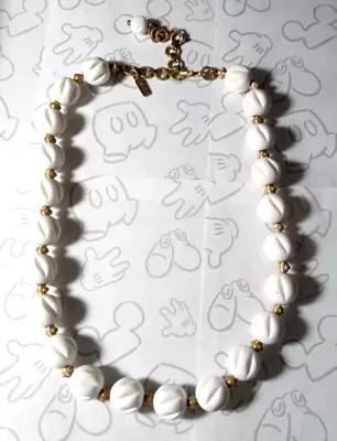 Monet White And Gold Tone Swirled Bead Necklace Signed Vintage Choker 14-17  • $18.99