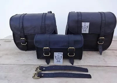 Leather Black Motorcycle Combo Saddle 3 Bags Saddle Bag Luggage 3 Bag • $61.38