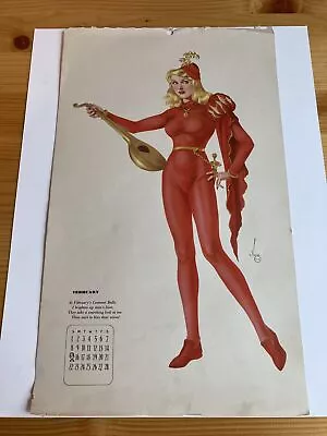 Vintage Alberto Varga February 1942 Pinup Calendar Page “Costume Ball” Minstrel • $10