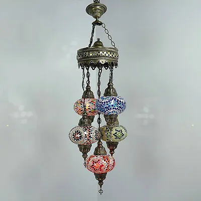 £194.95 • Buy Turkish Moroccan Handmade Mosaic Hanging Ceiling Chandelier Lamp 5 Large Globe