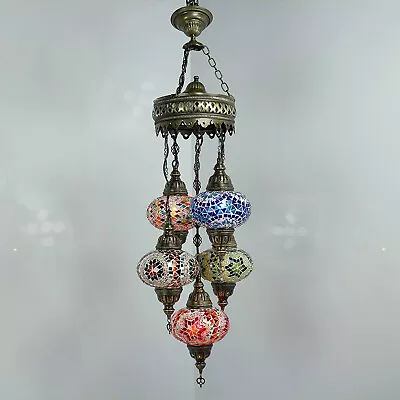 £194.95 • Buy Turkish Moroccan Handmade Mosaic Hanging Ceiling Chandelier Lamp 5 Large Globe