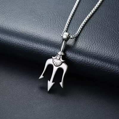 £6.61 • Buy Male Mens Grey Poseidon Trident Necklace Pendant Neptune Greek Charm Necklace