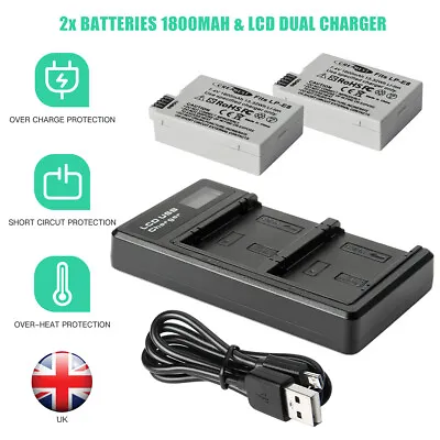 2x 1800mAh Battery & Charger For LP-E8 Canon Rebel T3i EOS 700D 600D 550D 650D • £23.90