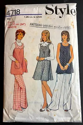 Vintage Sewing Pattern Style 4718 70s Pinafore Dress Pants Cut Size 12  • £2