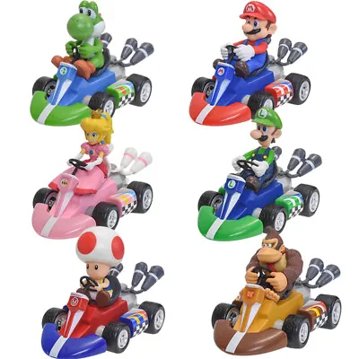 Super Mario Bros Model Kart Pull Back Car PVC Figure Toys Birthday Xmas Kid Gift • $10.99