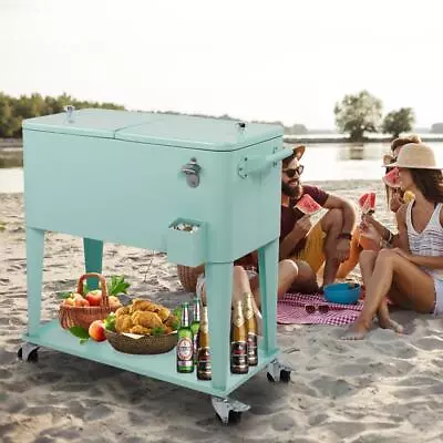 80Qt Patio Cooler Cart Outdoor Rolling Ice Chest Bin Beer Cooler W/ Shelf • $115.99