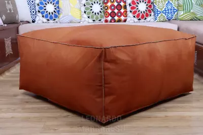 Vintage Brown New Boho Square Comfertable 30'' Moroccan Leather Ottoman • $152