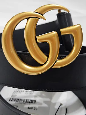 Authentic GUCCI Marmont Belt Black Leather Gold Buckle 85cm • $249