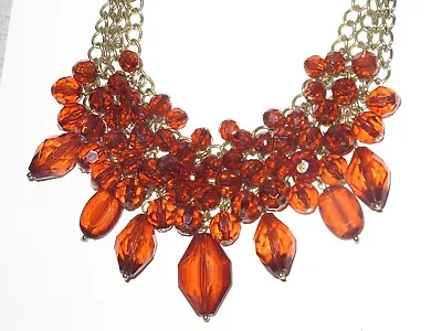 Vintage Runway Drippy Amber Color Necklace Jewelry (890V) • $8.99