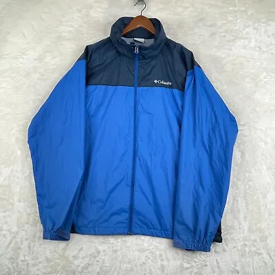 Columbia Hooded Windbreaker Rain Jacket Mens XL Blue Full Zip Packable Outdoors • $22.95