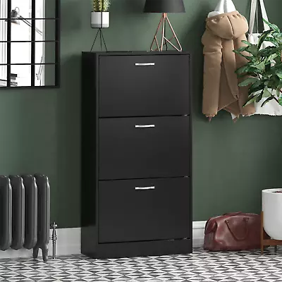 £49.99 • Buy 3 Drawer Shoe Cabinet Storage Cupboard Wooden Stand Rack Footwear Unit Black
