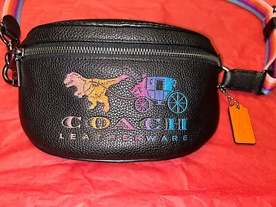 Coach Rexy Belt Bag Black With Rainbow Strap Excellent Condition 88772 • $195