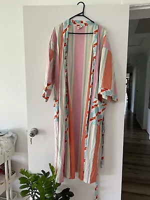 Sage And Clare Robe Dressing Gown Blue And Pink Striped 100% Cotton RRP $100 • $80