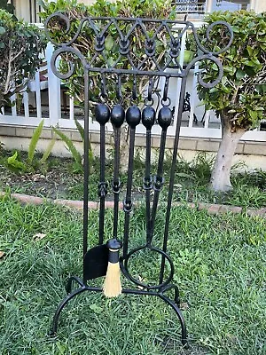 Vintage Wrought Iron 4 Pcs Fireplace Tools With Stand • $299