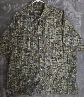 Tori Richard XXL Hawaiian Geometric Floral All Over Print Shirt Cotton Repaired • $17.99