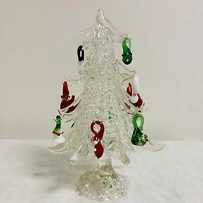 Vintage Spun Art Glass Christmas Tree With 10 Glass Ornaments 6.75 Inches Taiwan • $28