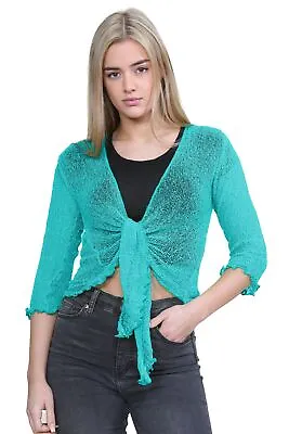 Ladies Bali Tie Up Bolero Shrug Double Fine Knit Open Cropped Short Cardigan Top • £10.12