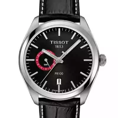 Tissot T-Classic PR 100 Dual Time Quartz Men'S Watch T1014521605100 Leather • $169.95