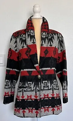 VTG RHONDA STARK Southwestern Aztec Blanket Wool Blend Blazer Button Jacket Sz S • $115