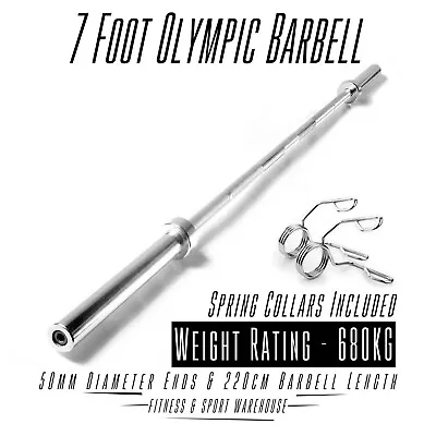 7ft Commercial Olympic Barbell 1500lb With Spring Collar Fitness Weight Lifting • $249