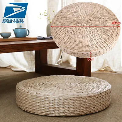 40cm Round Straw Tatami Pouf Pillow Floor Mat Meditation Yoga Seat Cushion Pad • $17.09