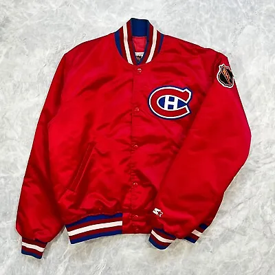 VTG 90s NHL MONTREAL CANADIENS STARTER SATIN BOMBER JACKET MADE IN USA SIZE L • $160