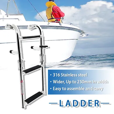 Stainless Steel Ladder Boat 3 Step Folding 2+1 Telescoping Swim Platform Polish • $59.89