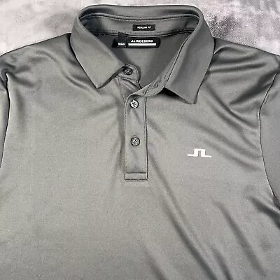 J Lindeberg Polo Shirt Mens Medium Gray Black Regular Fit Logo Golf Casual • $42.69