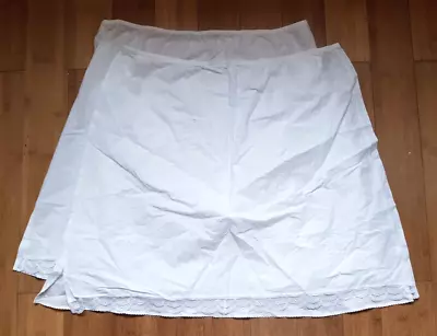 M&S 2 White Cotton Underskirts Half Slips Front Lace Hem Size 22 23  Long  BNWOT • £9.95