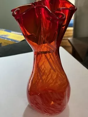 Vintage 1940s Orange Art Glass MCM Vase 7 Inches - No Chips • $12.99