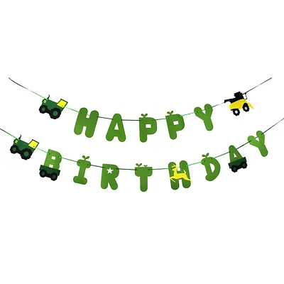 $5.38 • Buy Green Tractor Happy Birthday Banner Garland For Construction Vehicle Part3CEO