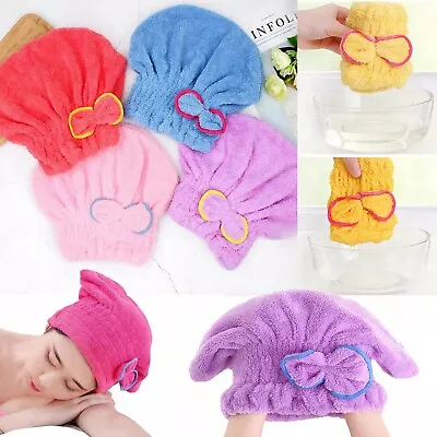 Quick Dry Hair Turban Hair Drying Towel Wrap Turban Head Hat Bun Cap Shower • £3.95