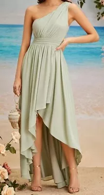 £10 • Buy Shein Sage Green One Shoulder High Low Dress Size S