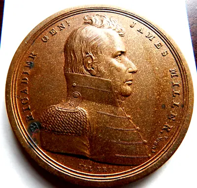 19th Century U.s. Mint Medal Mi 17 Brigadier General James Miller 65mm Bronze ! • $49.99