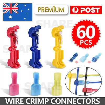 60pcs T-Tap Electrical Wire Crimp Terminals Quick Splice Cable Connectors AU Kit • $5.85