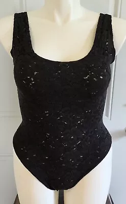 Vintage 80’s CACHE Women's Sleeveless Semi Sheer Lace Bodysuit Black Size Medium • $50.99