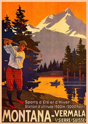 Montana-Vermala Golf Vintage Travel Sports Poster • $18