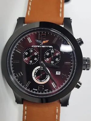 Corvette C8 Collection Men's Burgundy Quartz Chronograph Watch 44mm CR-513 • $202.50