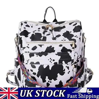 Retro Animal Print Backpack Handheld Large Shoulder Travel Bagpack (Cow) • £16.30