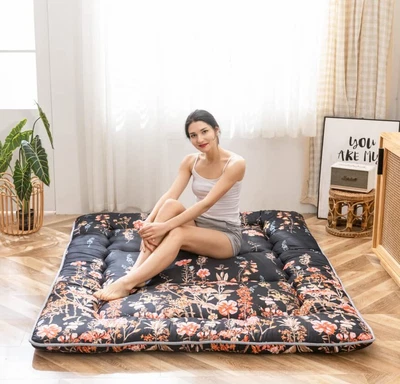 £146.14 • Buy Black Floral Japanese Futon Floor Mattress, Bed Mattress Topper Portable Thick 