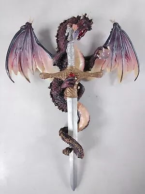 Red & Black Dragon With Orb & Sword Medieval 10  Fantasy Statue Wall Decoration • $15