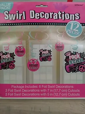 £3.49 • Buy Amscan 12 Piece Rock Star Birthday Girl Hanging Swirl Party Decorations 