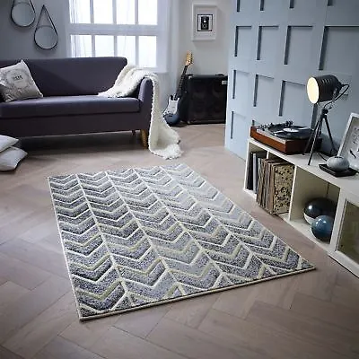 80cm X 150cm ZIGZAG Chevron GEOMETRIC Pattern CREAM & GREY Household RUG • £39.99