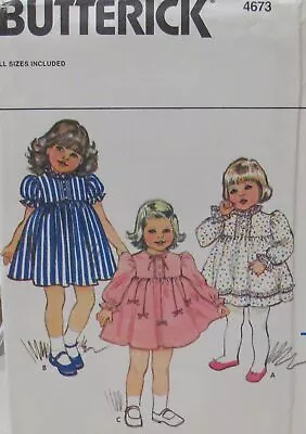 Vintage Butterick 4673 Little Toddler Girls 1-2-3-4 PARTY DRESS Pattern Baby UNC • $6.69