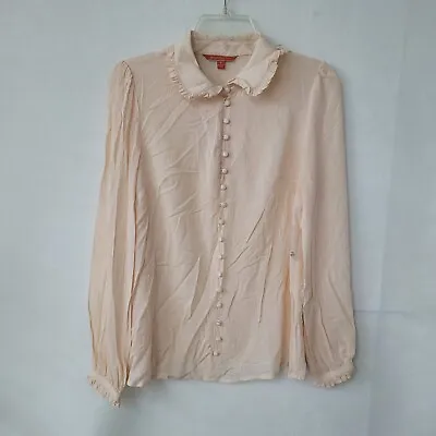$22.88 • Buy Modcloth Shirt Womens S Peter Pan Collar Swiss Dot Button Front Pullover Peach