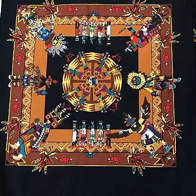 Vtg Hopi Kachina Doll Medicine Native American Indian Pillow Block Quilt Fabric • $49.99