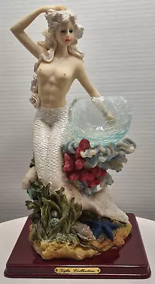 Mermaid Resin Figurine With Crackle Glass Candle Holder 12 Inches • $21.75