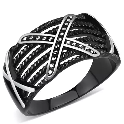 Statement Designer Inspired 2-Tone Black & Stainless Steel Ring BOLD • $14.97